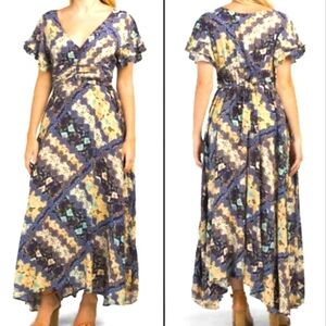 Abel The Label Anthropologie Ghandi Blue Floral Maxi Dress size L